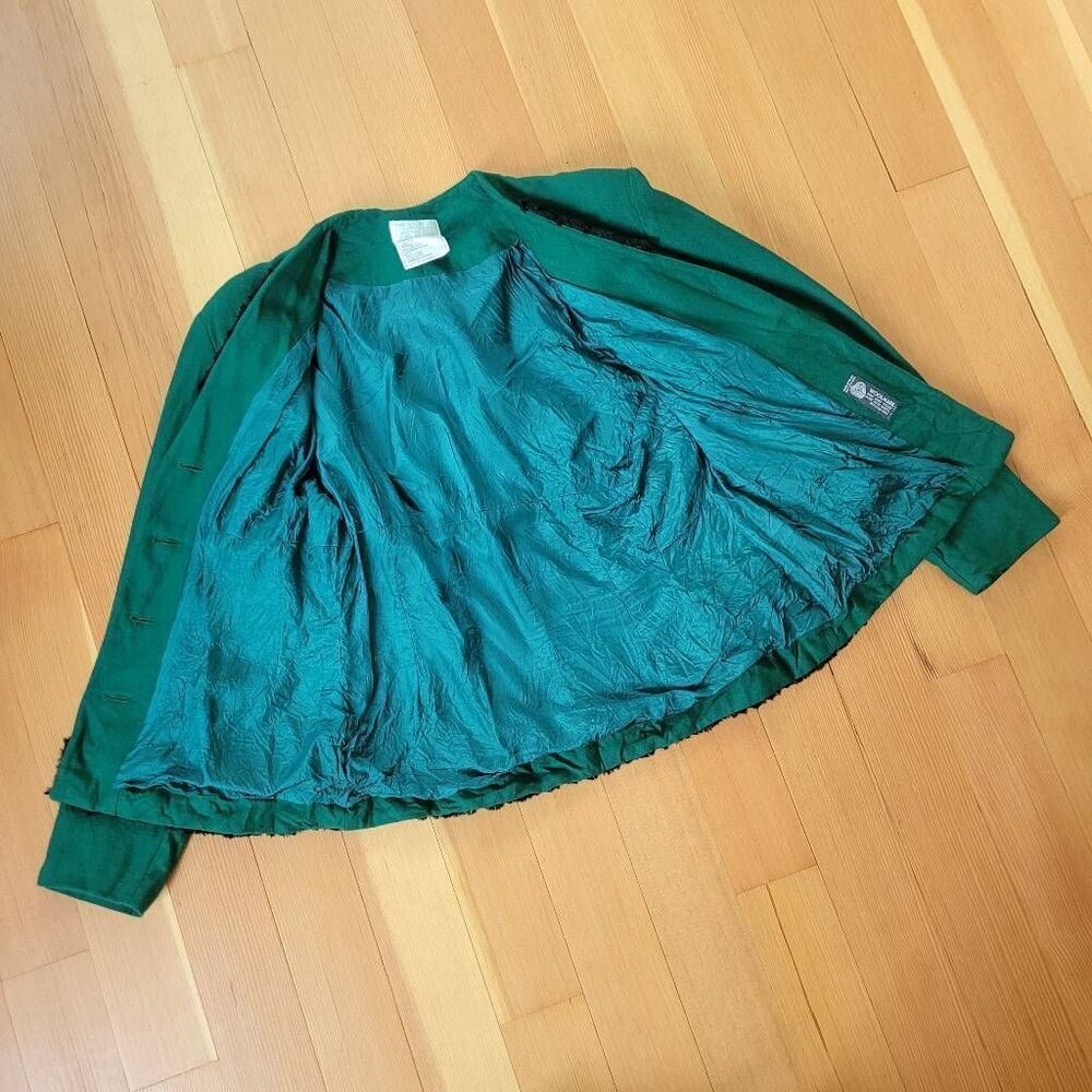 Vintage Emmanuelle Khanh Paris forest‎ green suit with faux fur trim glam - Picture 6 of 16